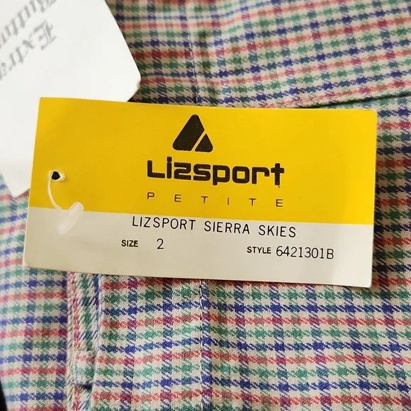 NWT Vintage Liz Claiborne Sport Red/green/blue plaid on tan trousers. Size 2P. - Picture 4 of 5